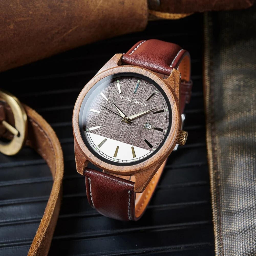 montre bois cuir pour homme