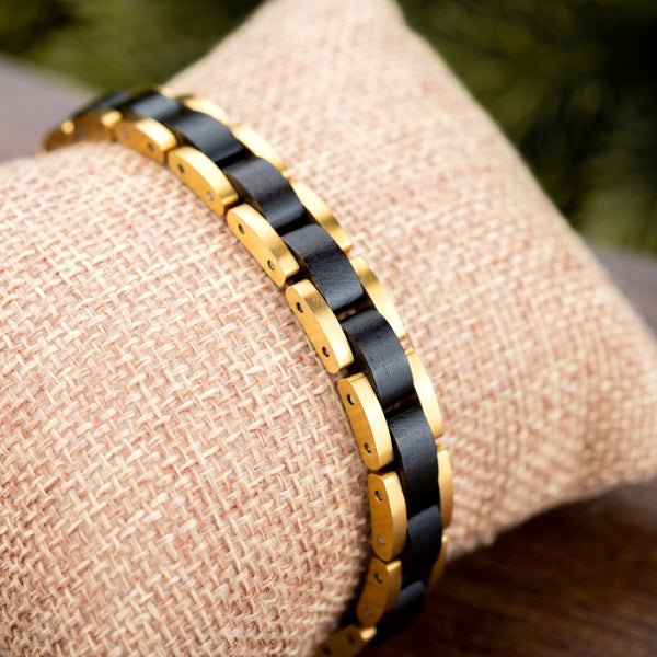 bracelet bois acier jaune