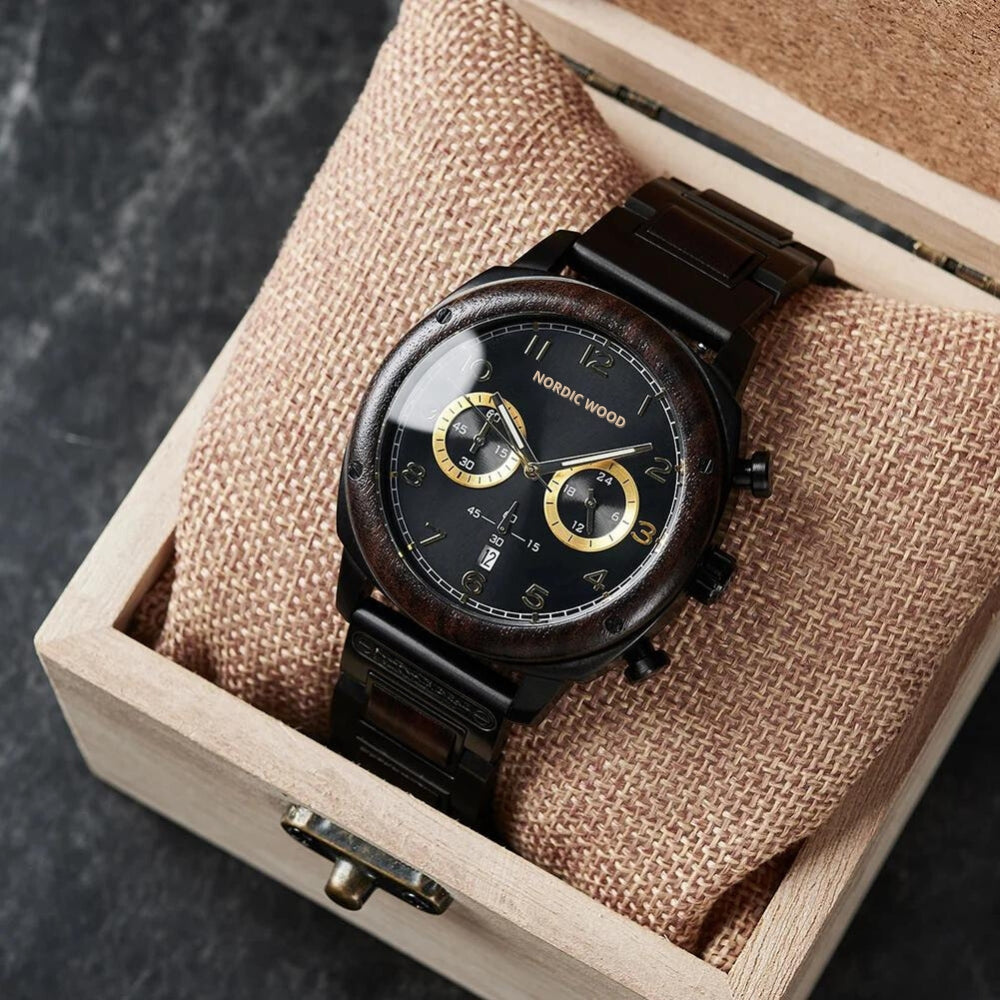 montre bois noire