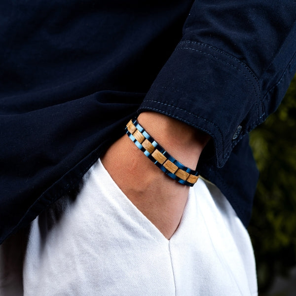 bracelet bois homme bleu