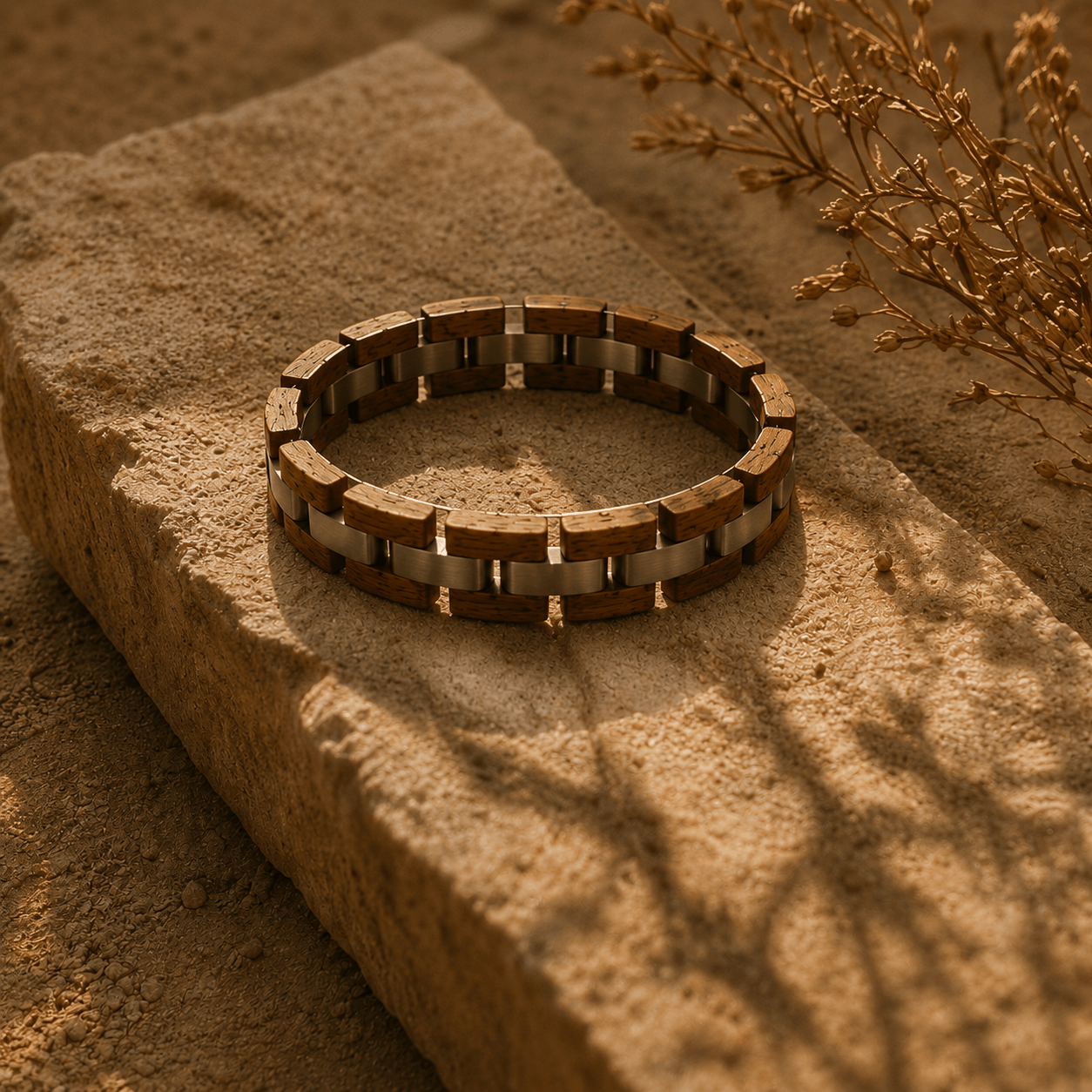 Bracelet en bois de koa et acier inoxydable pour homme