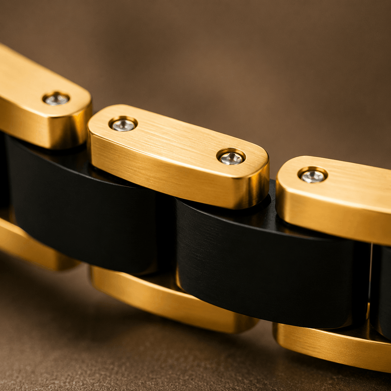 Bracelet en bois d'ébène noir et acier inoxydable détails