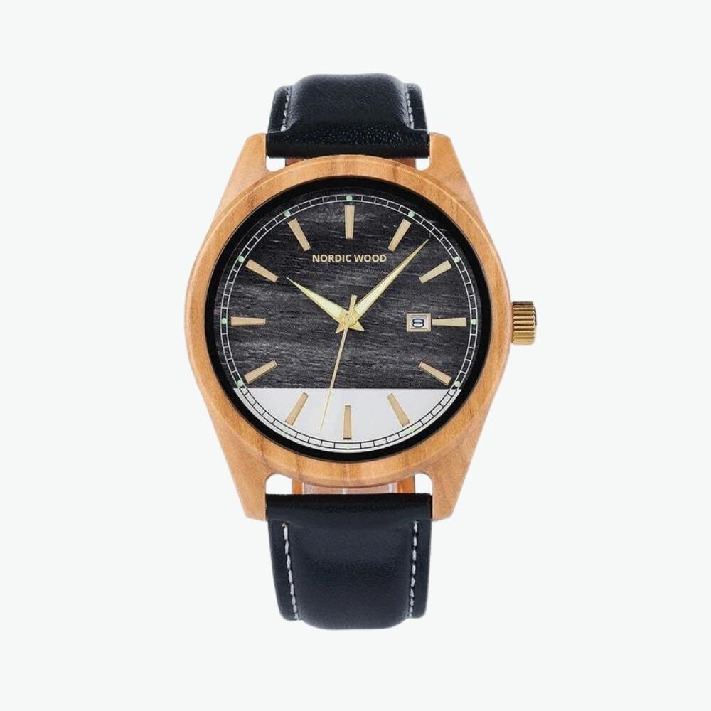 montre-bois-cuir-noir