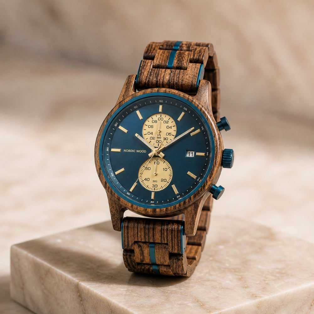 montre-bois-zebrano-cadran-bleu