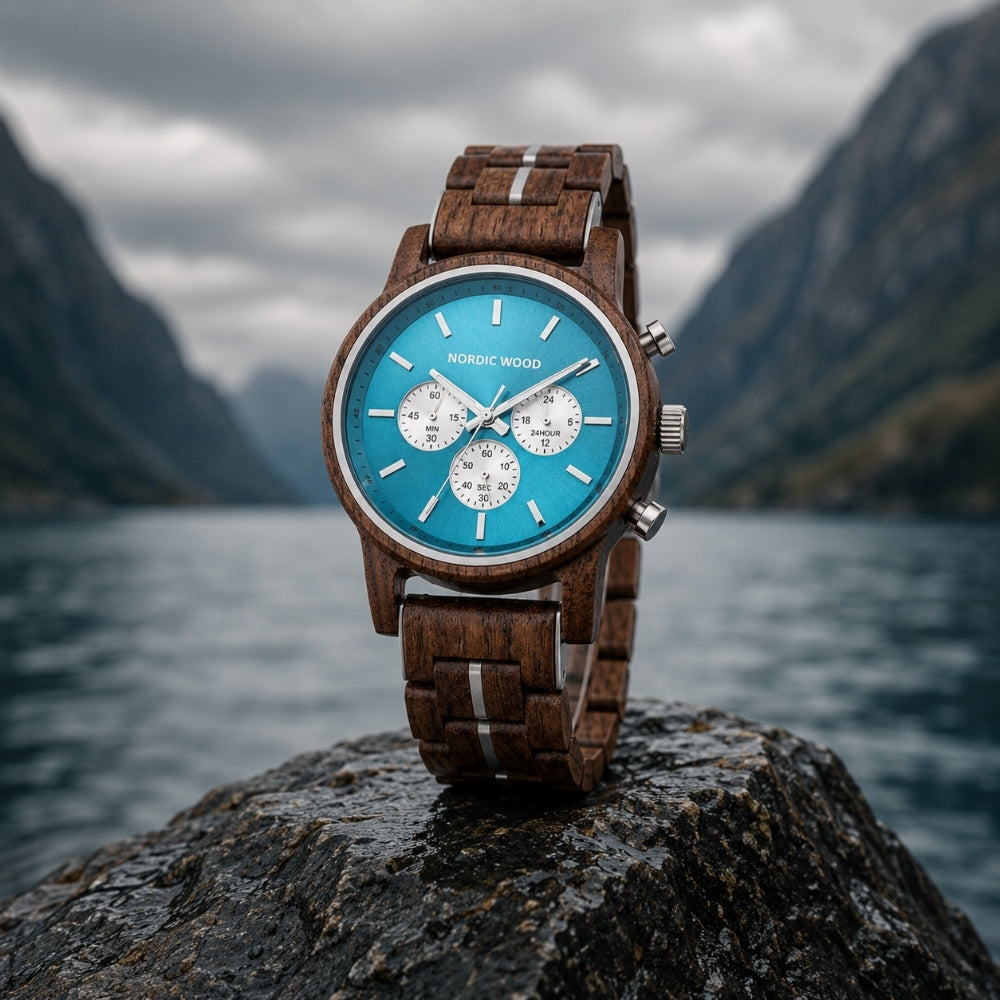 montre-cadran-bleu-bois-noyer
