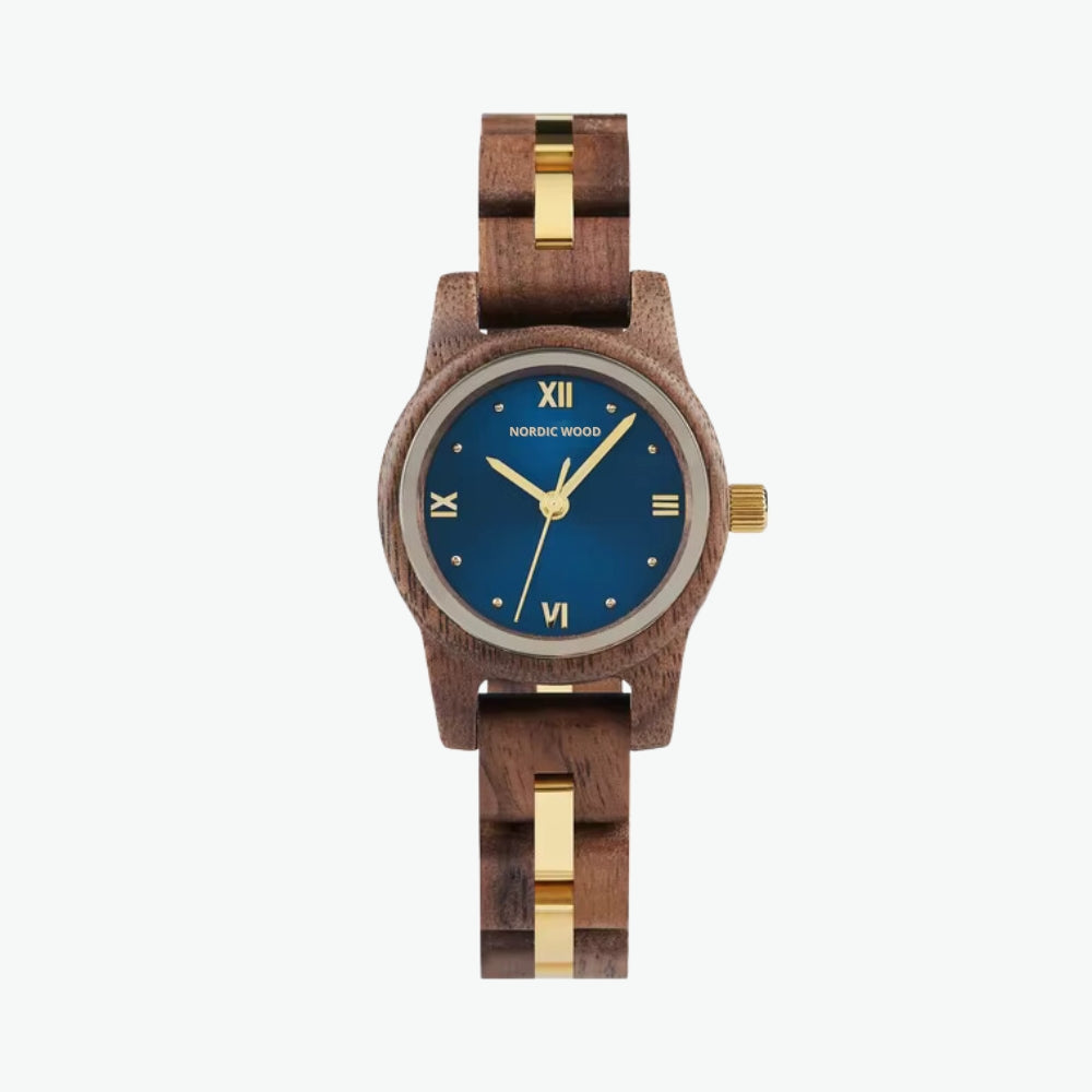 montre en bois femme cadran bleu