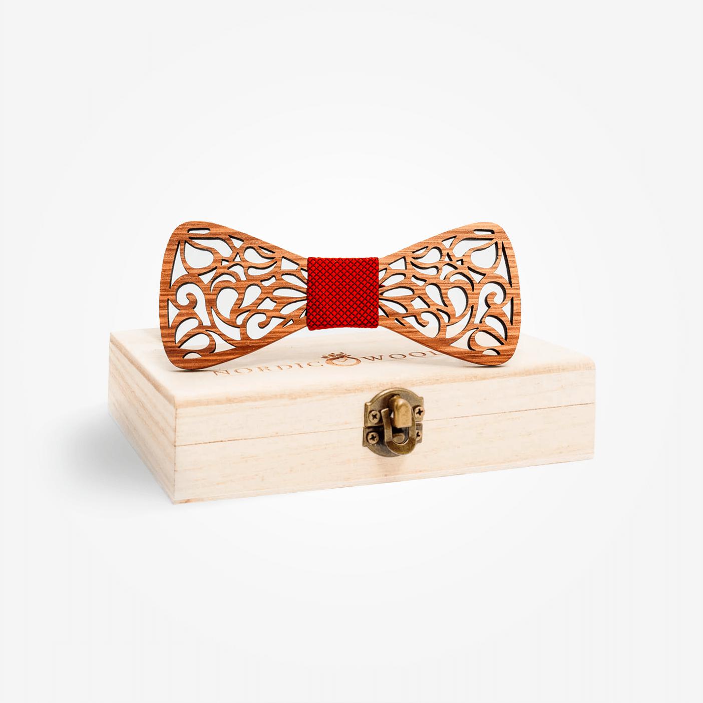 Pour femme : noeud papillon femme en bois précieux et fil rouge -  MARQUETERIE-49