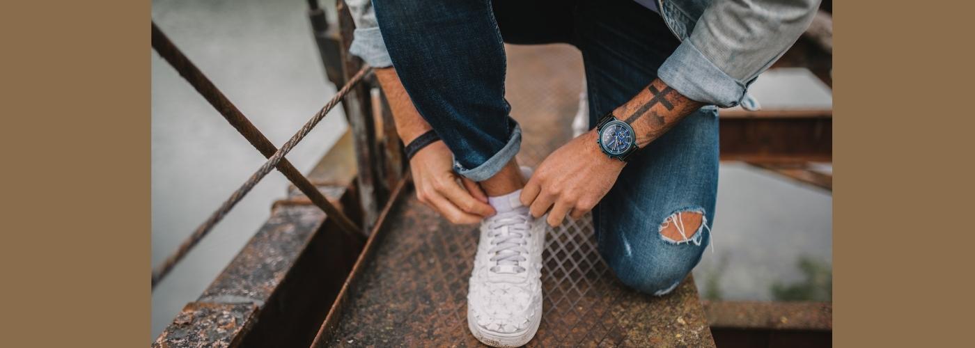 montre en bois et jeans hiver
