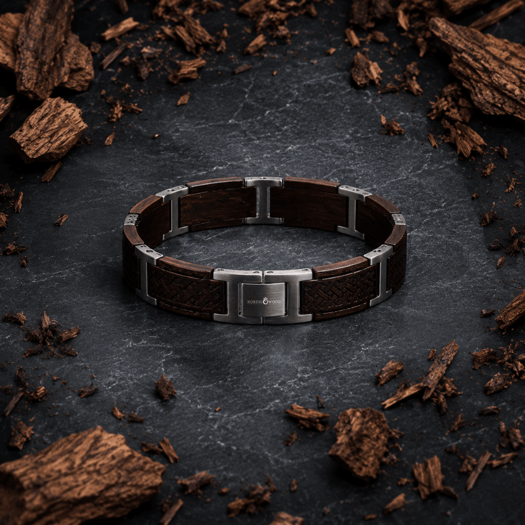 Bracelet en bois de koa et acier inoxydable avec motif