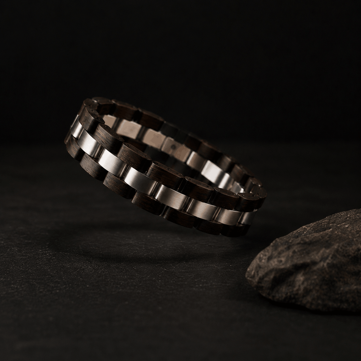 bracelet noir bois et acier homme