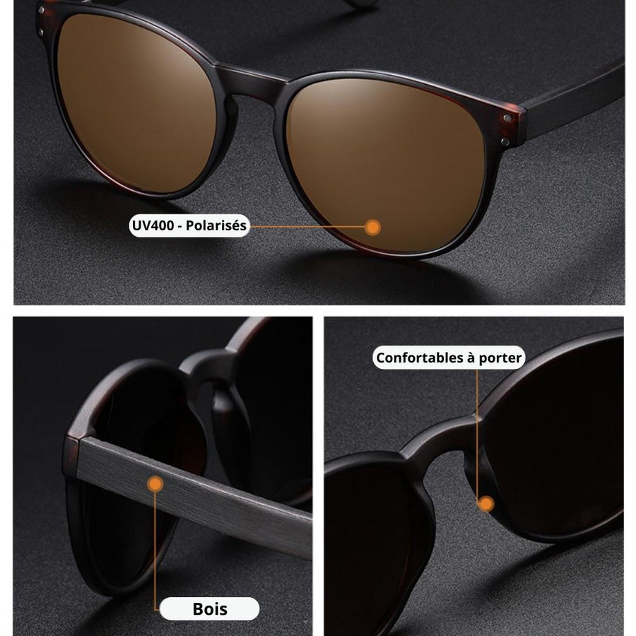 Lunettes de Soleil en Bois - Round Black