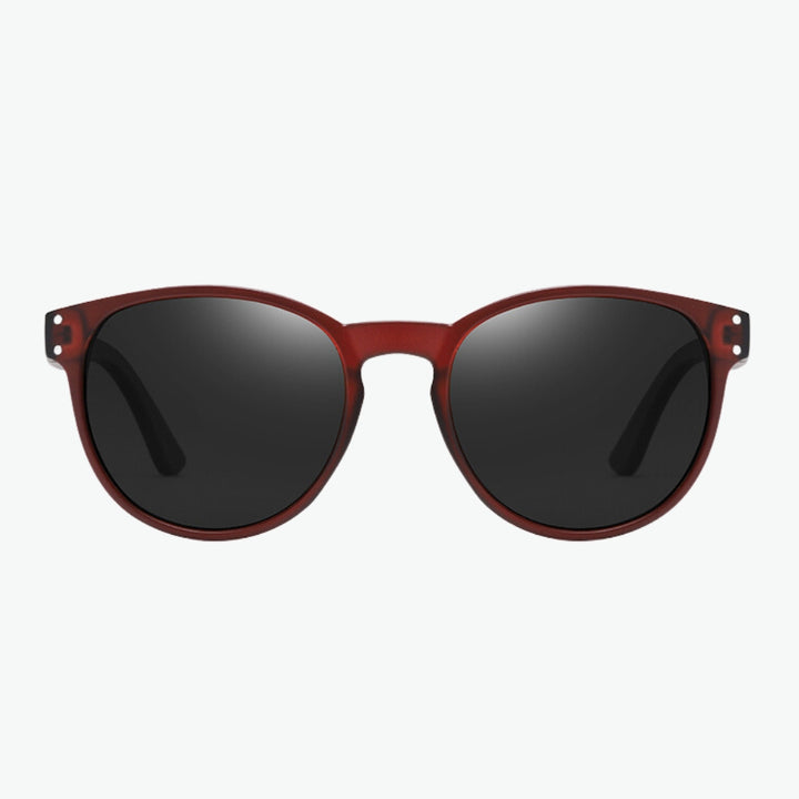 lunettes de soleil noires rondes en bois