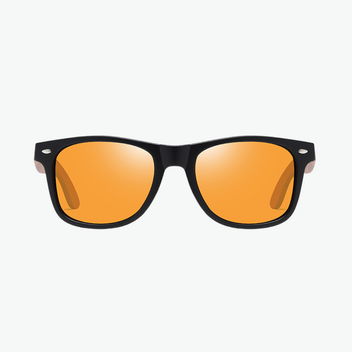 lunettes de soleil oranges en bois