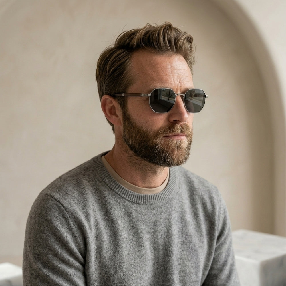 lunettes soleil bois acier hexagonales homme