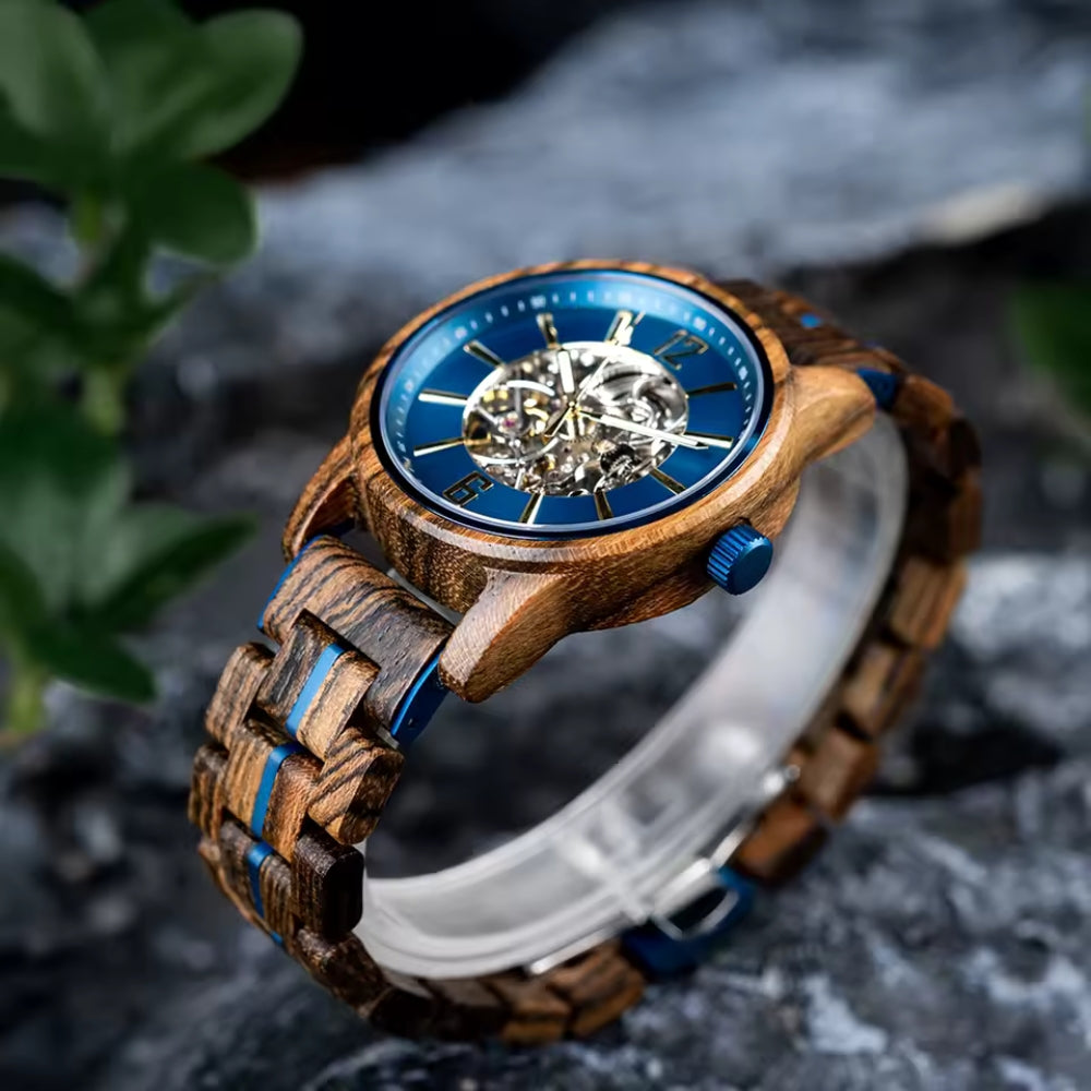 montre-bleu-bois-automatique