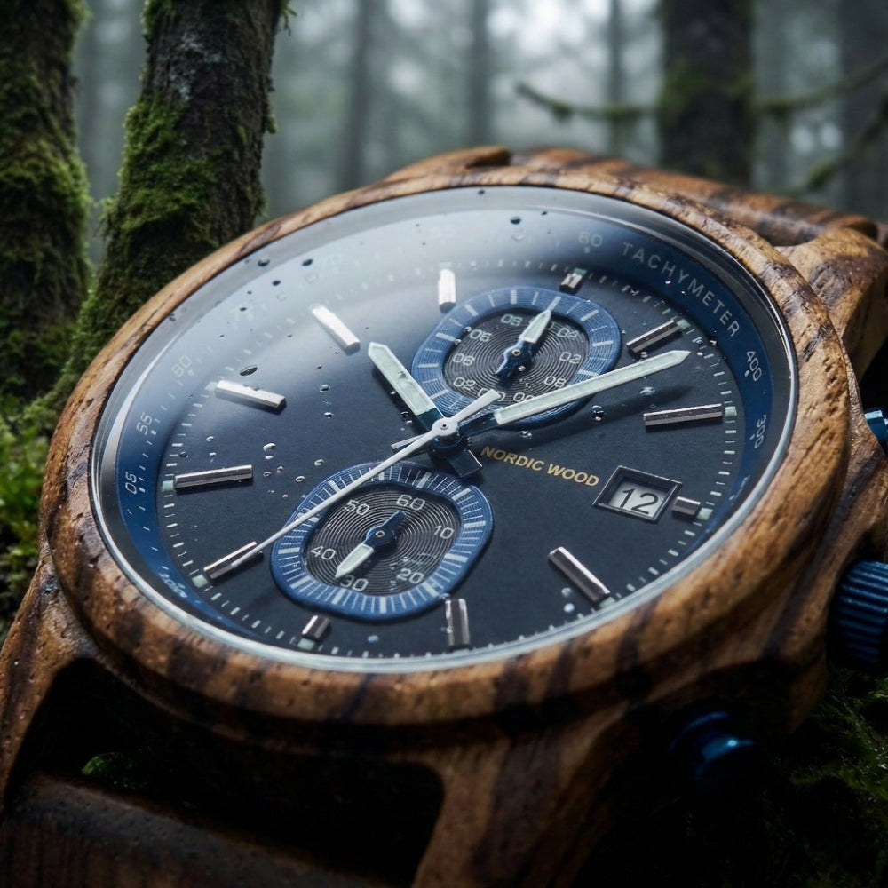 montre-bois-naturel-zebre-cadran-bleu-chronographes