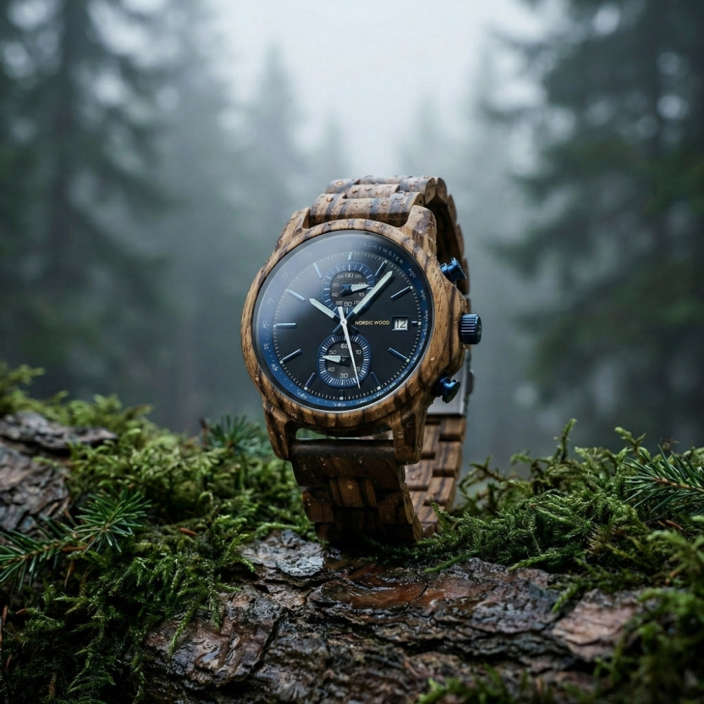 montre-bois-zebre-homme-bleue