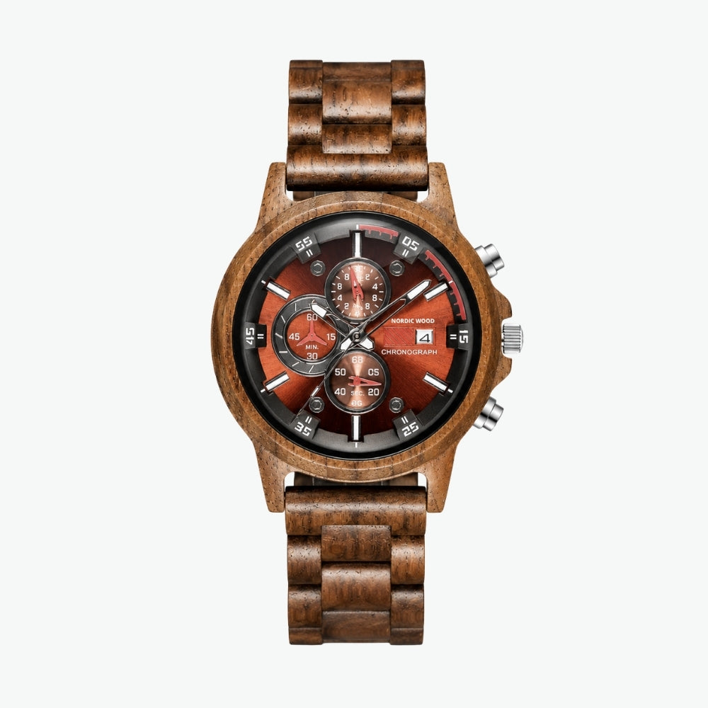 montre rouge en bois chronos