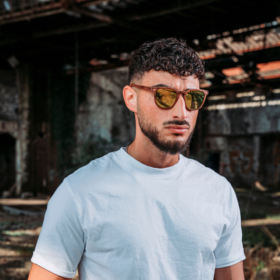 Lunettes de Soleil en Bois - Clubmaster Gold