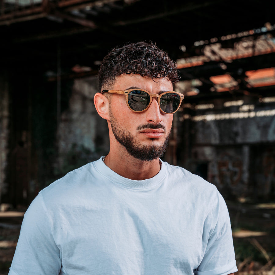 Lunettes de Soleil en Bois - Round Silver