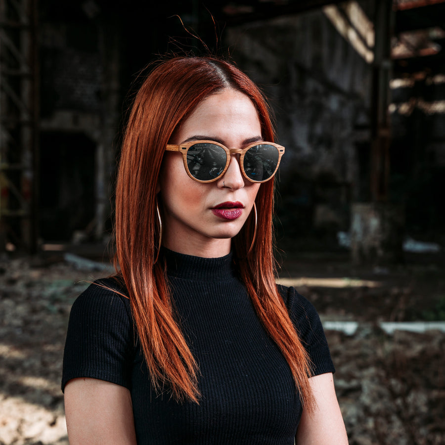 Lunettes de Soleil en Bois - Round Silver