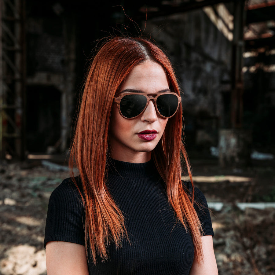 Lunettes de Soleil en Bois - Aviator Black