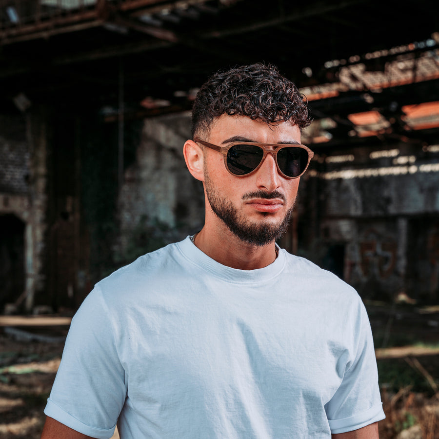 Lunettes de Soleil en Bois - Aviator Black