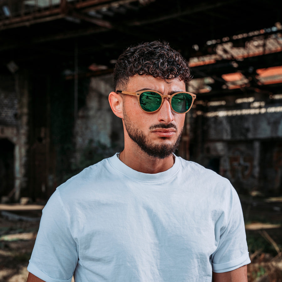 Lunettes de Soleil en Bois - Round Green