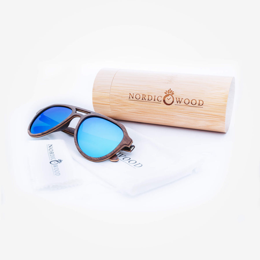 Lunettes de Soleil en Bois - Aviator Blue