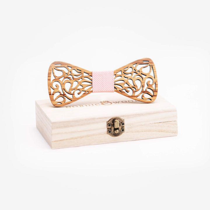 noeud papillon en bois rose poudré