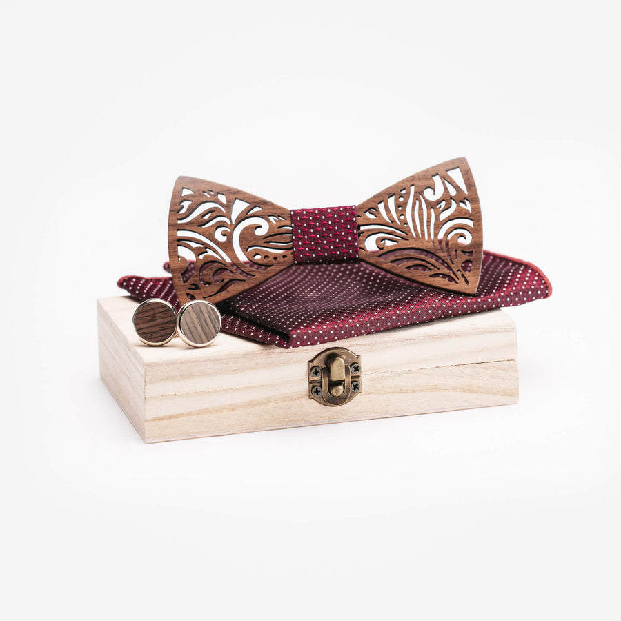 coffret noeud papillon bordeaux en bois